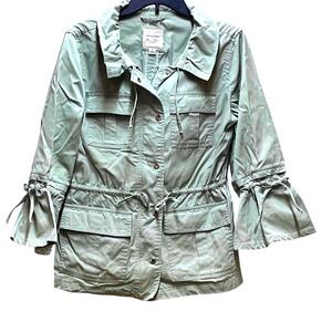 Unique Utility Jacket Sage Green Tie Bell Sleeve Drawstring Size S